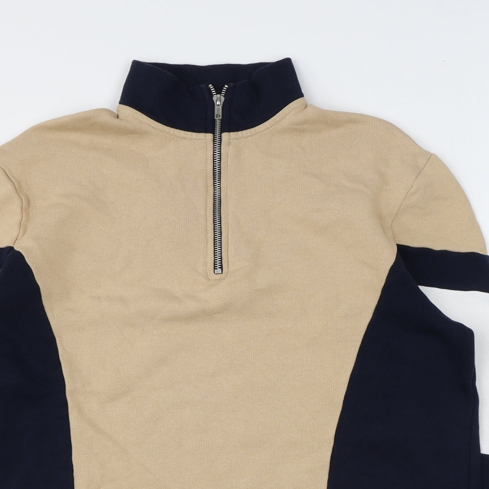 ASOS Womens Beige Colourblock Cotton Pullover Sweatshirt Size M Zip - Half Zip