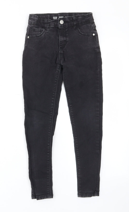 Denim & Co. Girls Black Cotton Skinny Jeans Size 8-9 Years L21 in Regular Zip - Pockets, Belt Loops