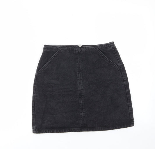 Topshop Womens Black Cotton A-Line Skirt Size 8 Zip - Pockets