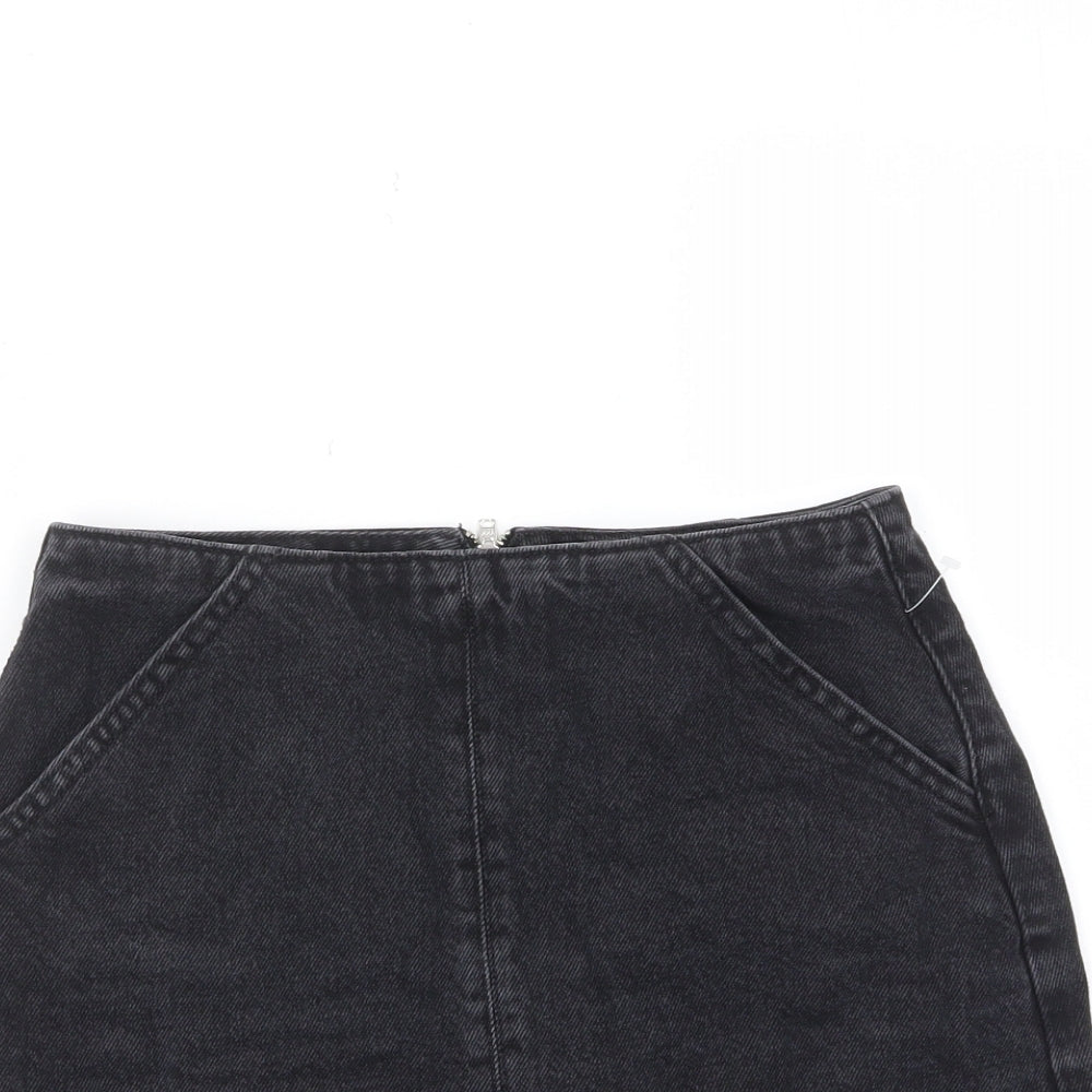 Topshop Womens Black Cotton A-Line Skirt Size 8 Zip - Pockets