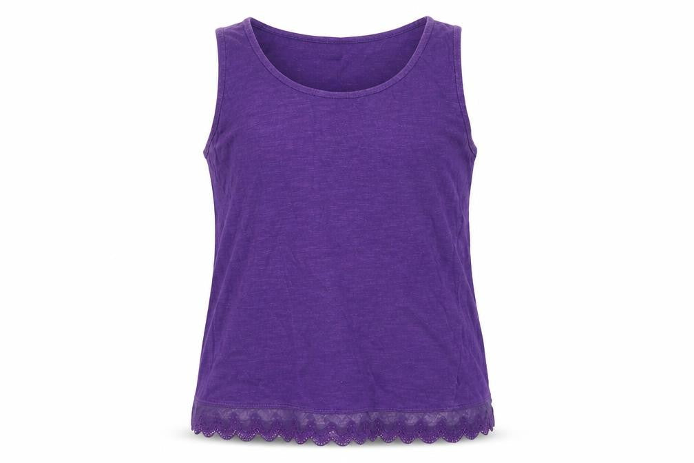 New Look Girls Purple Cotton Basic Tank Size 12-13 Years Round Neck Pullover - Lace Trim