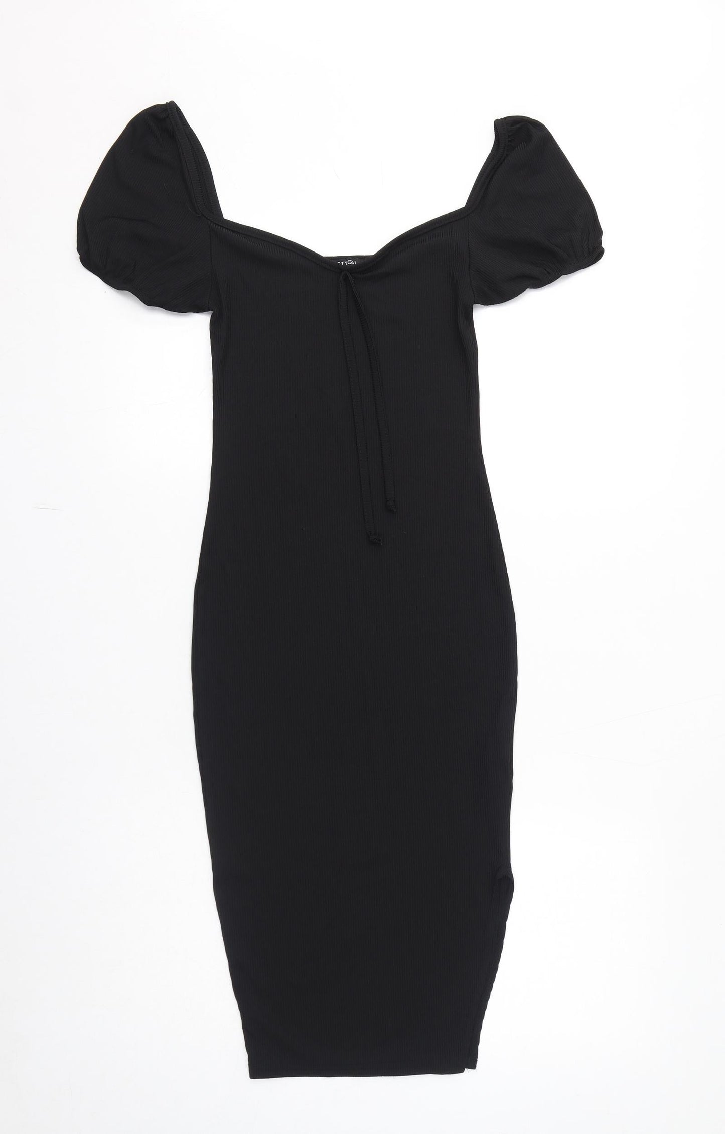 Nasty Gal Womens Black Polyester Bodycon Size 8 Sweetheart Pullover - Puff Sleeve