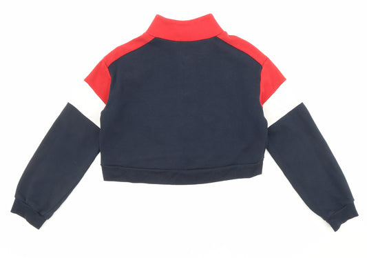 Divided by H&M Womens Blue Colourblock Cotton Pullover Sweatshirt Size XS Zip - Cropped