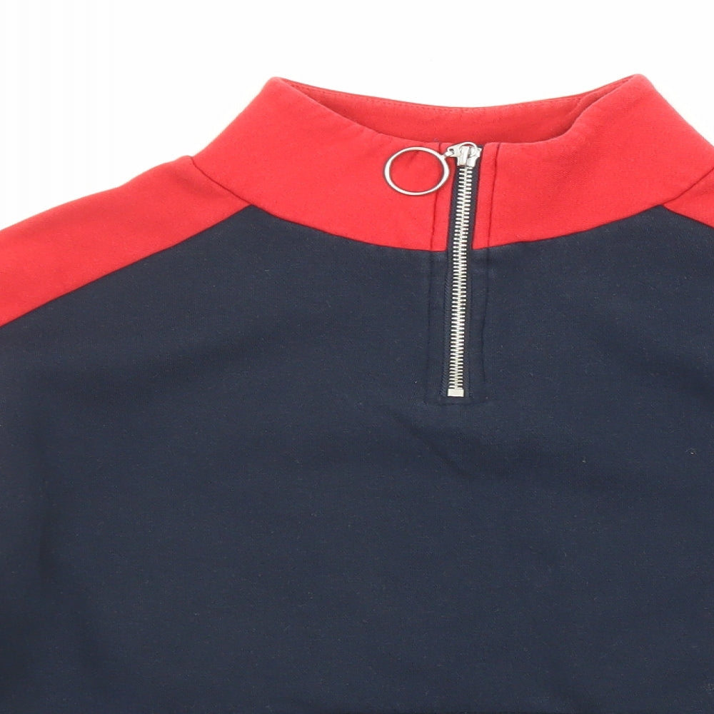 Divided by H&M Womens Blue Colourblock Cotton Pullover Sweatshirt Size XS Zip - Cropped
