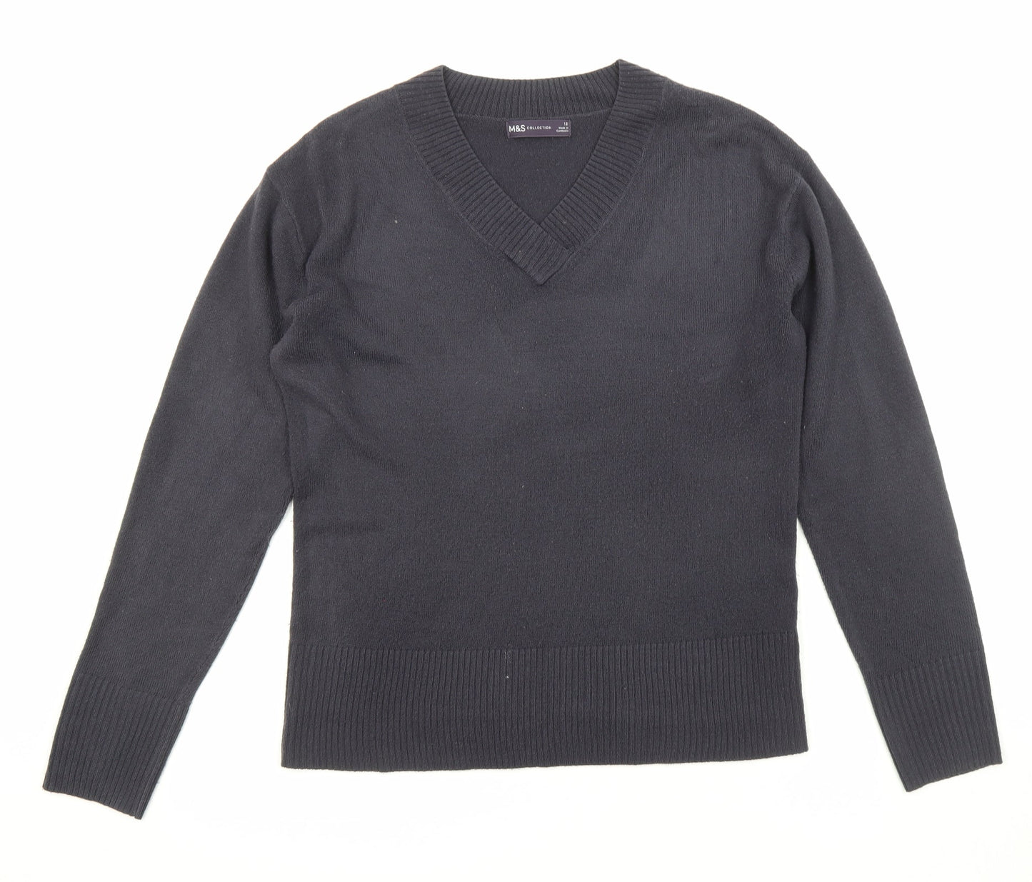 Marks and Spencer Womens Blue V-Neck Acrylic Pullover Jumper Size 12