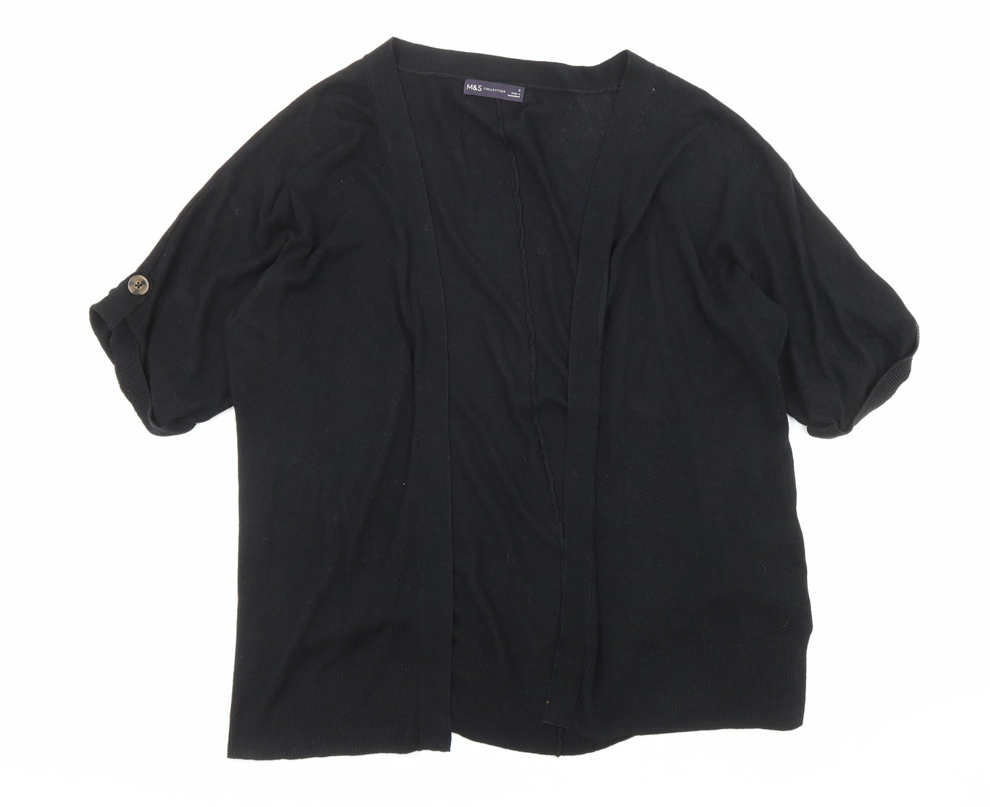Marks and Spencer Womens Black Round Neck Viscose Cardigan Jumper Size S - Open