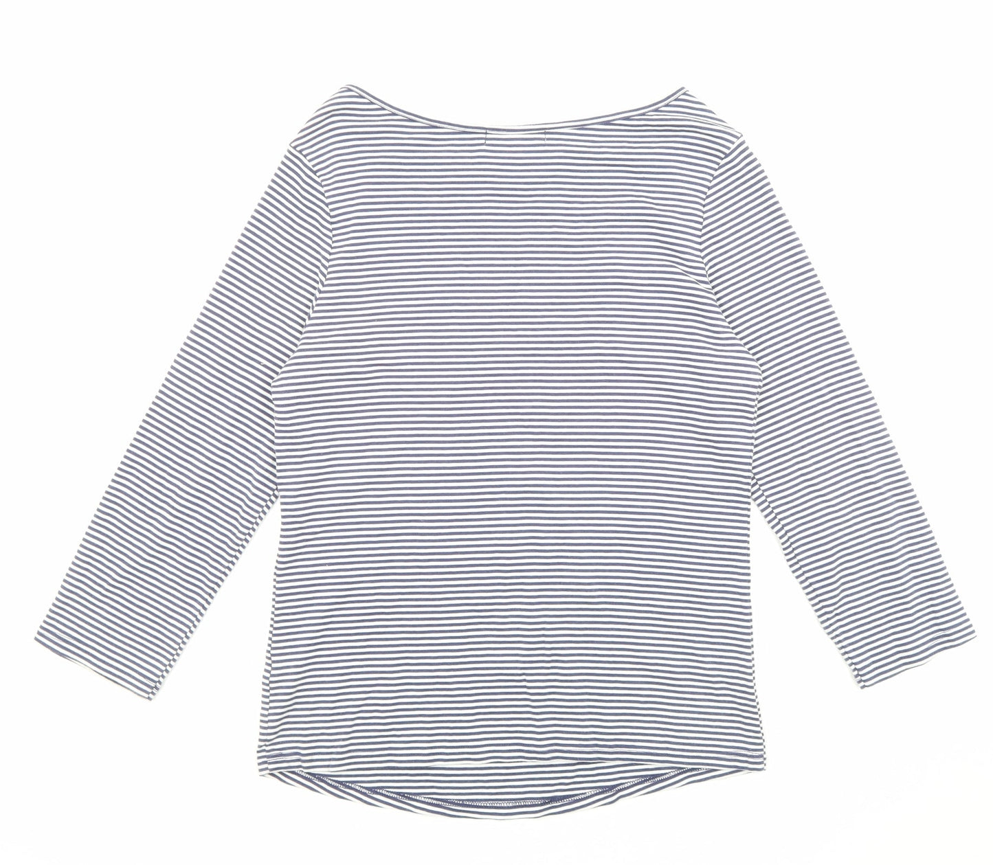 BHS Womens Blue Striped Cotton Basic Blouse Size 16 Boat Neck