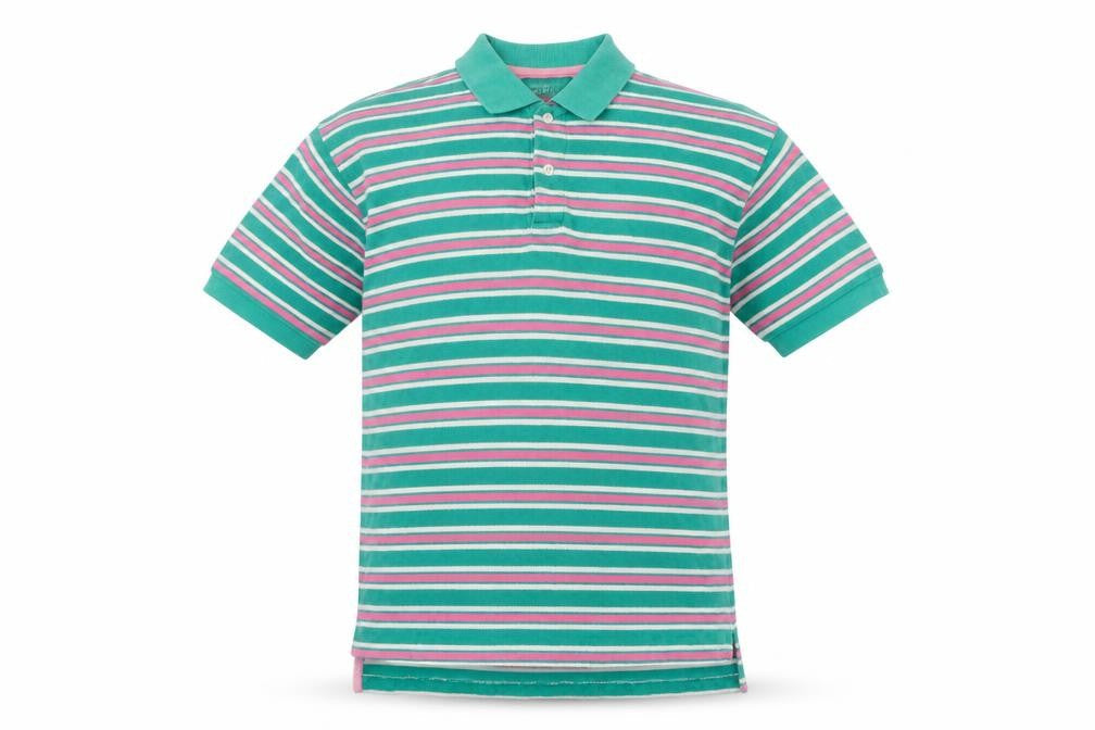 Hawkshead Mens Green Striped Polyester Polo Size S Collared Button