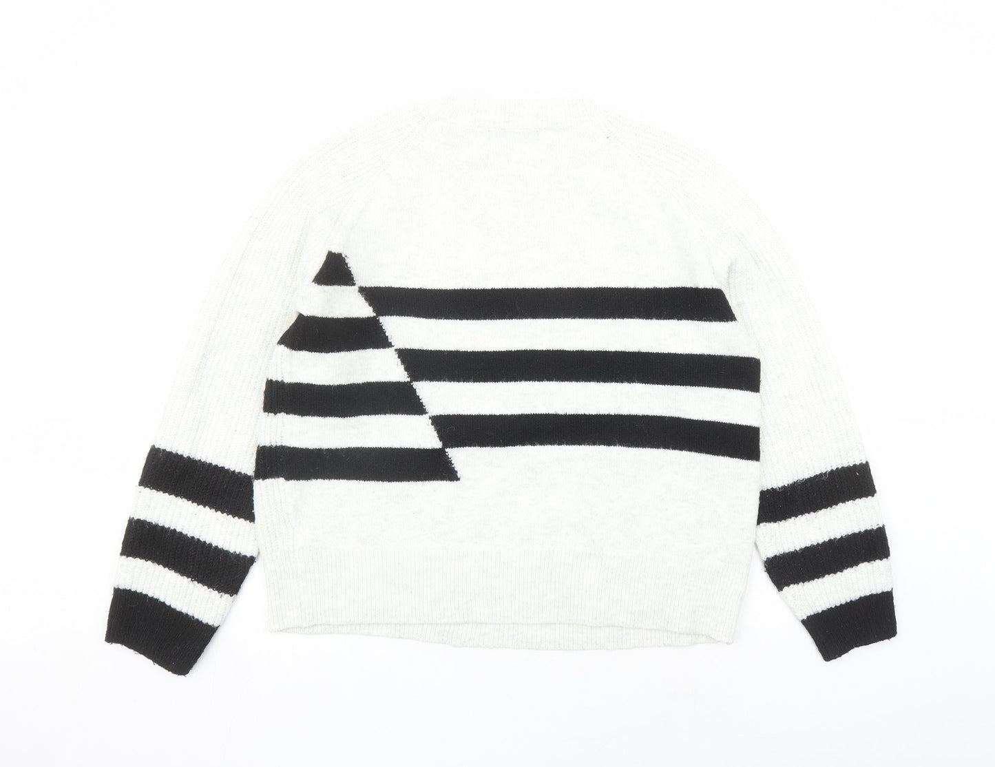 Marks and Spencer Womens Grey Round Neck Striped Acrylic Pullover Jumper Size M