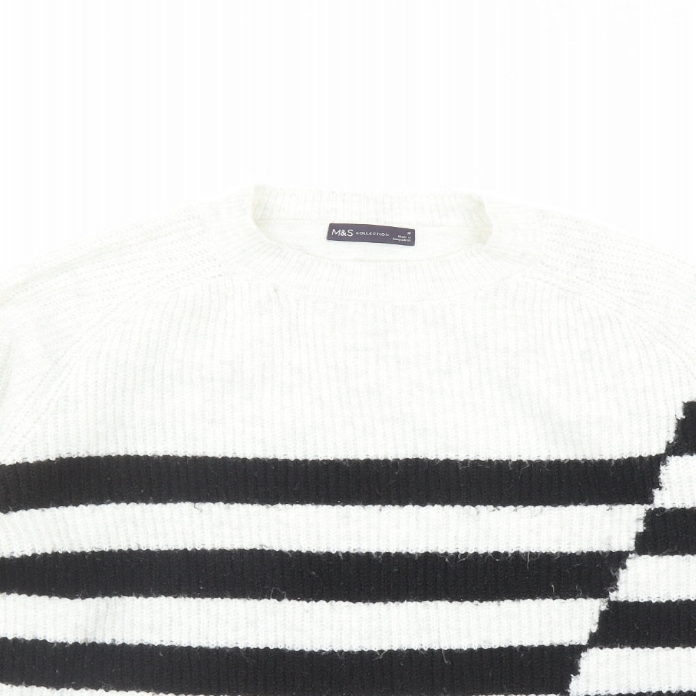 Marks and Spencer Womens Grey Round Neck Striped Acrylic Pullover Jumper Size M