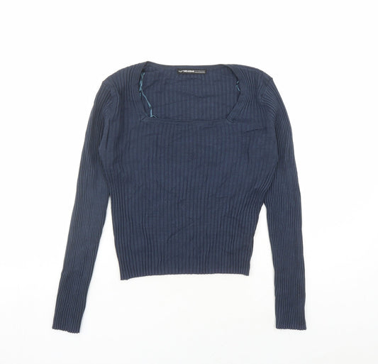 Threadbare Womens Blue Viscose Cropped T-Shirt Size 12 Square Neck