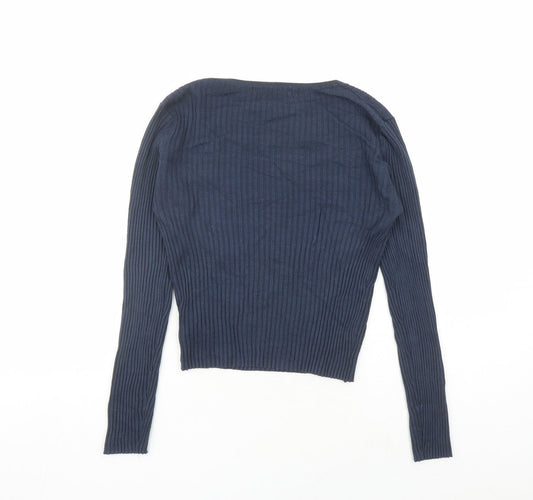 Threadbare Womens Blue Viscose Cropped T-Shirt Size 12 Square Neck