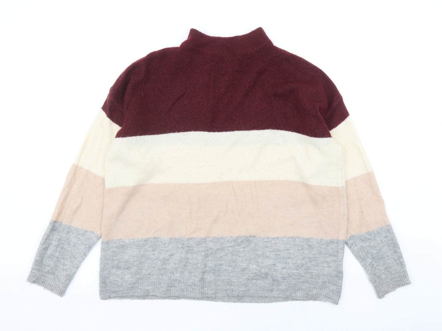 Brave Soul Womens Multicoloured Mock Neck Acrylic Pullover Jumper Size 14