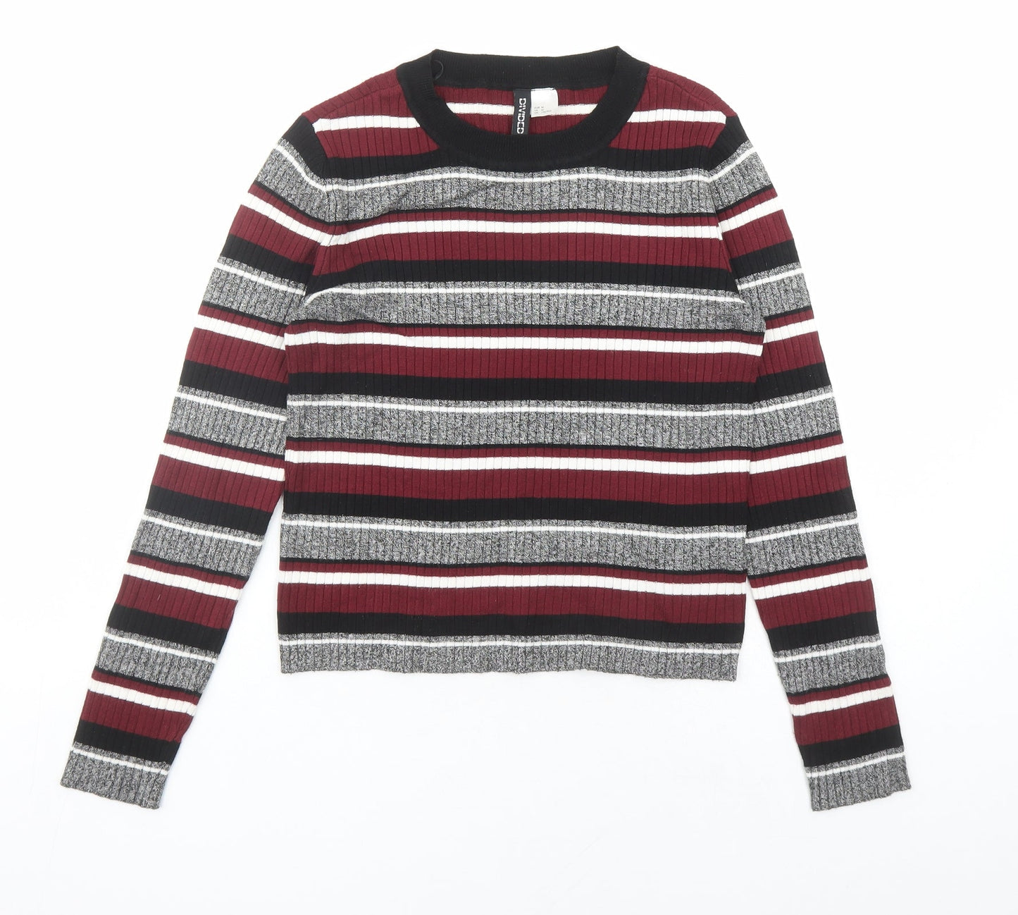 Divided by H&M Womens Multicoloured Round Neck Striped Viscose Pullover Jumper Size M
