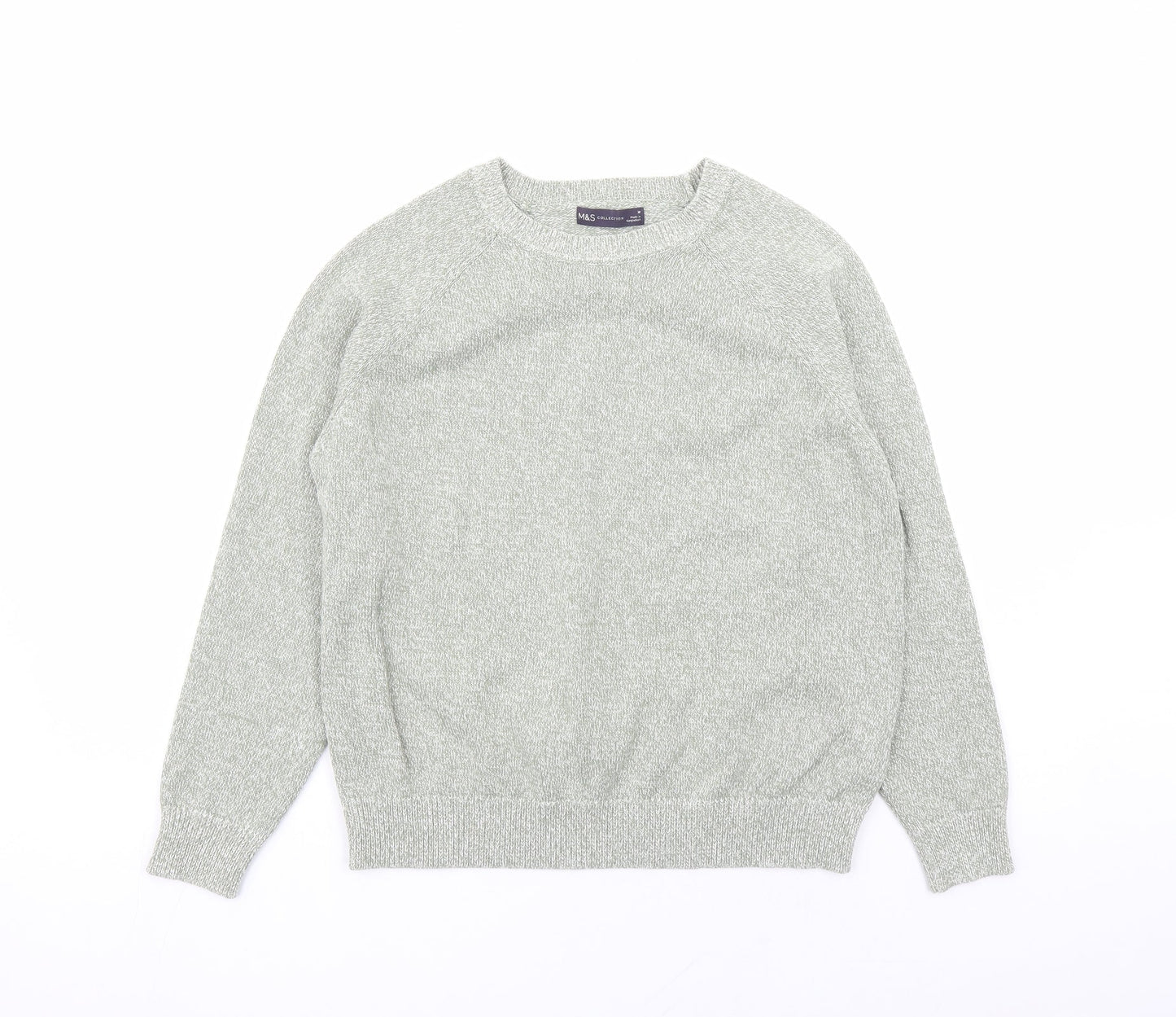 Marks and Spencer Womens Green Round Neck Cotton Pullover Jumper Size M