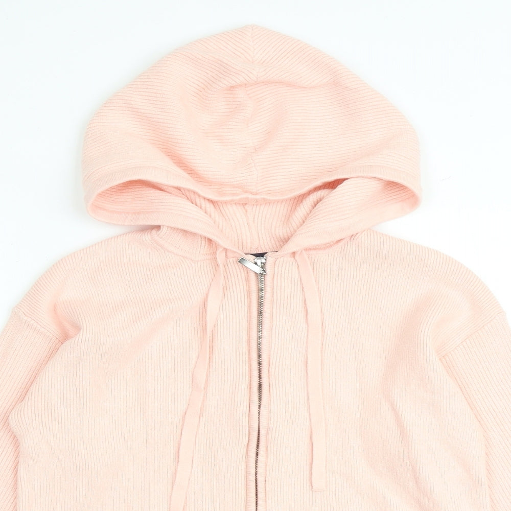 Marks and Spencer Womens Pink Round Neck Acrylic Full Zip Jumper Size S