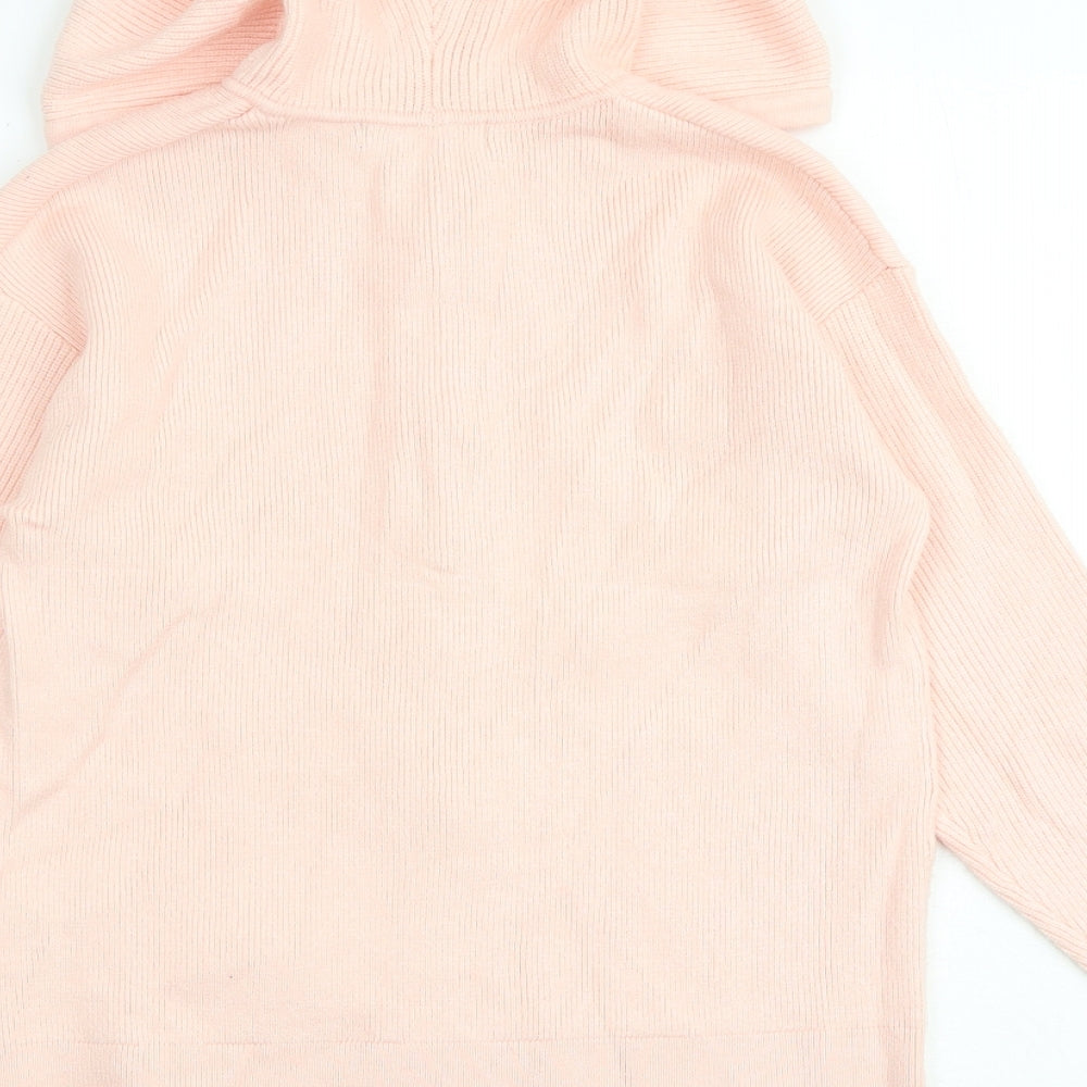 Marks and Spencer Womens Pink Round Neck Acrylic Full Zip Jumper Size S