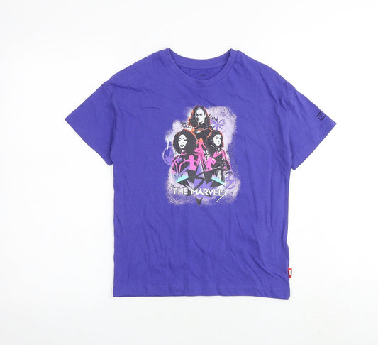 Marks and Spencer Boys Purple Cotton Basic T-Shirt Size 8-9 Years Round Neck Pullover