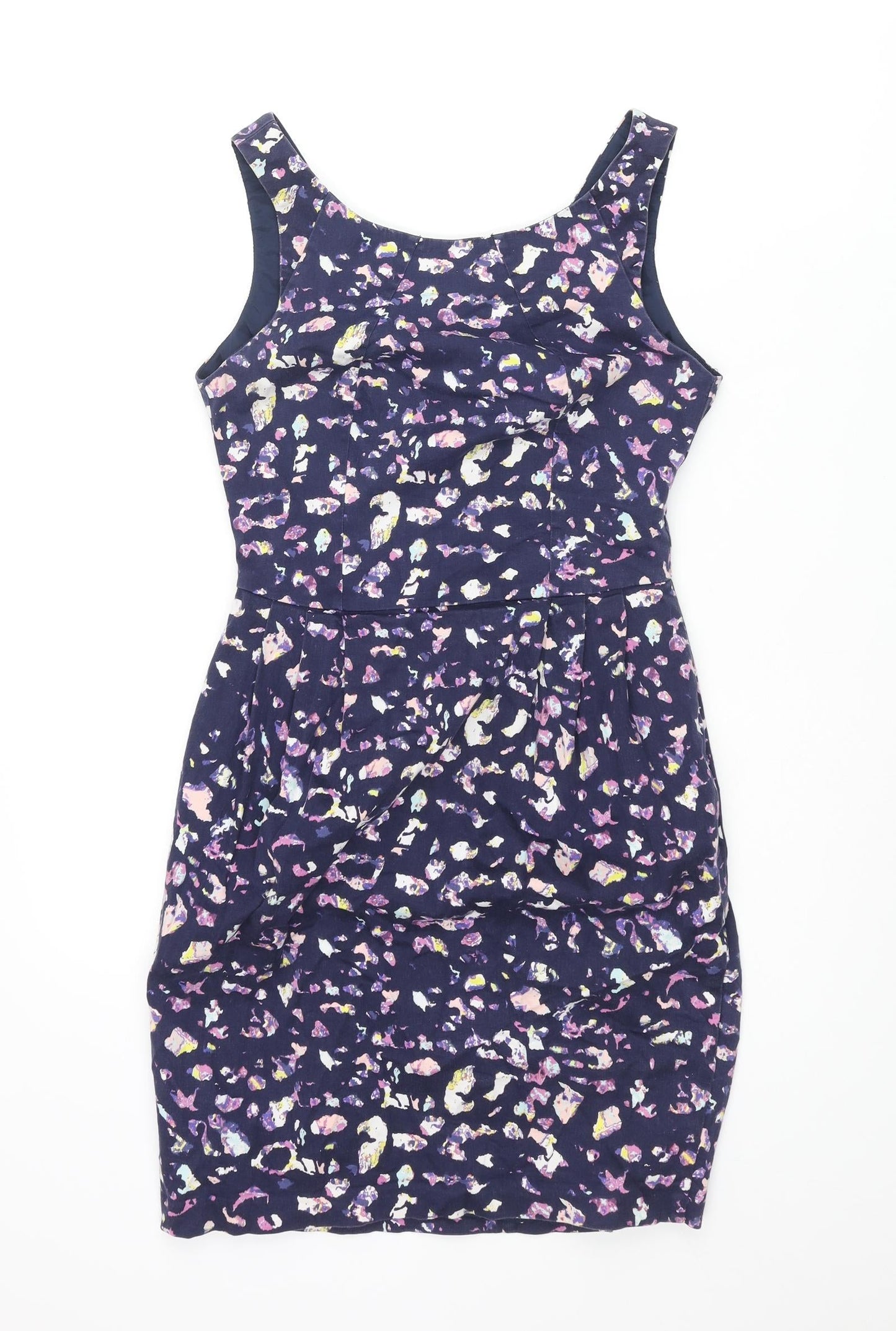 Coast Womens Blue Geometric Cotton Mini Size 6 Scoop Neck Zip