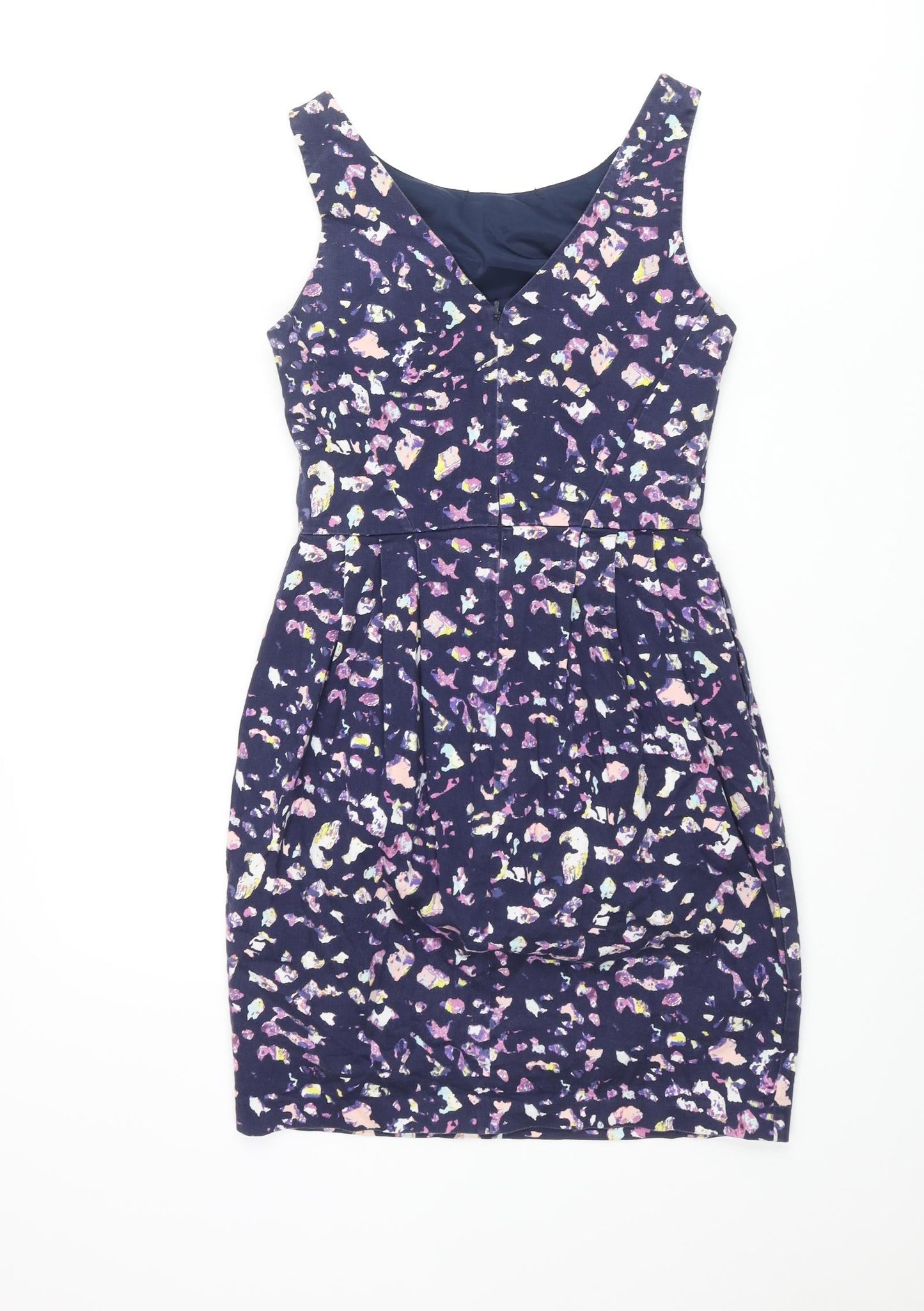 Coast Womens Blue Geometric Cotton Mini Size 6 Scoop Neck Zip