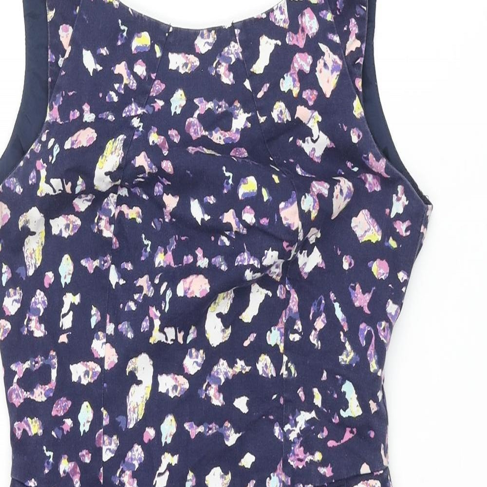 Coast Womens Blue Geometric Cotton Mini Size 6 Scoop Neck Zip