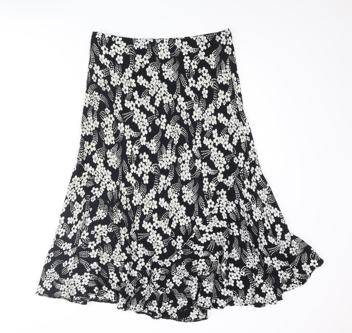 CMD Womens Black Floral Polyester Trumpet Skirt Size 14