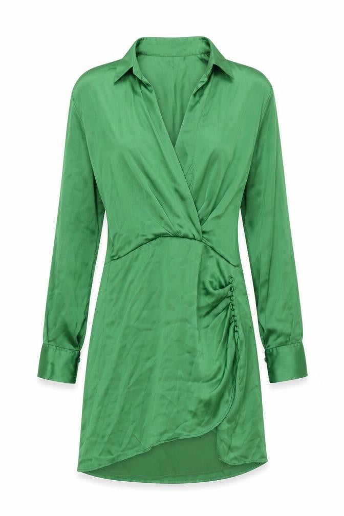 Zara Womens Green Polyester Shirt Dress Size S Collared Zip - Button