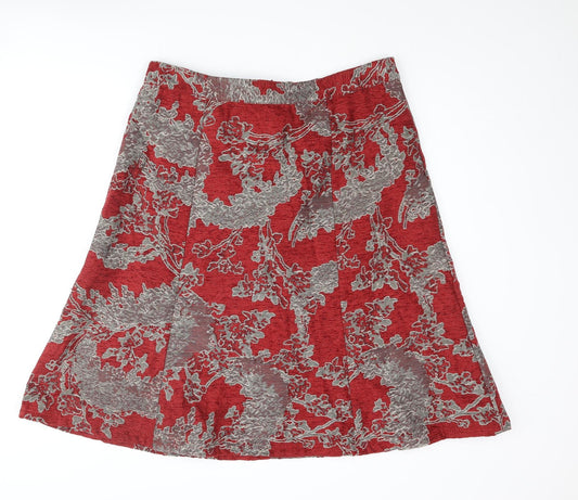 Classic Womens Red Geometric Polyester A-Line Skirt Size 16 Zip