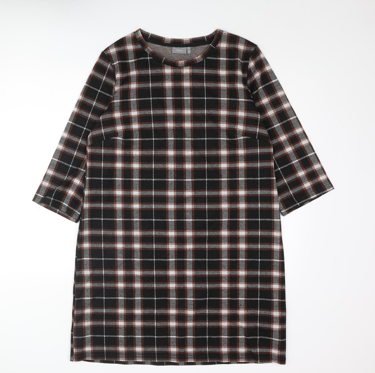 b.young Womens Black Check Polyester Shift Size XL Round Neck Pullover