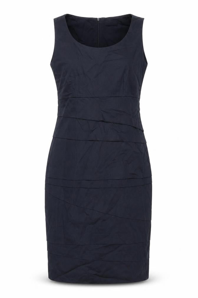 James Lakeland Womens Blue Cotton Pencil Dress Size 18 Scoop Neck Zip - Pleated