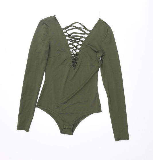 Vera & Lucy Womens Green Polyester Bodysuit One-Piece Size S Snap - Lace Up Front