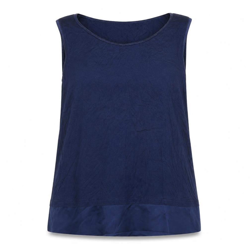 Front view of ESPRIT women’s blue viscose camisole blouse, size M, round neck