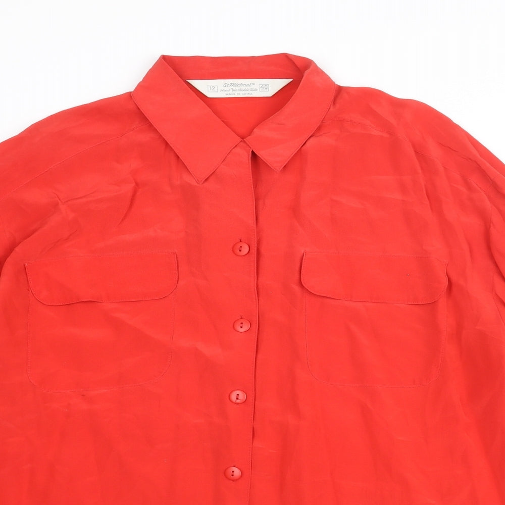 St Michael Womens Red Polyester Basic Button-Up Size 12 Collared