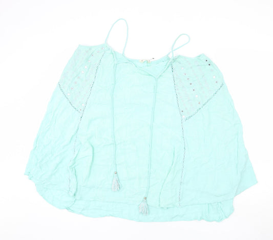 Accessorize Womens Green Viscose Cover Up Size M - Embroidered Detail, Sequins, Tassles