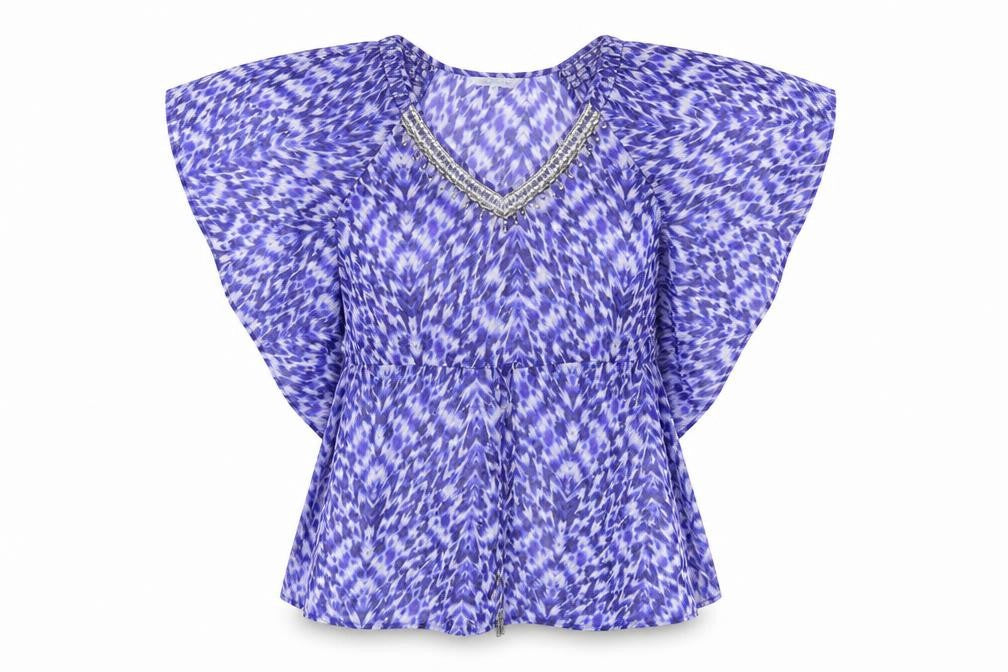 Debenhams Womens Blue Geometric Polyester Cover Up Size 10 - Elastic Waist, Tassles