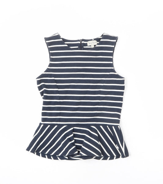 Jack Wills Womens Blue Striped Cotton Basic Tank Size 8 Round Neck - Flare Hem