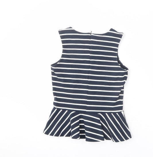 Jack Wills Womens Blue Striped Cotton Basic Tank Size 8 Round Neck - Flare Hem