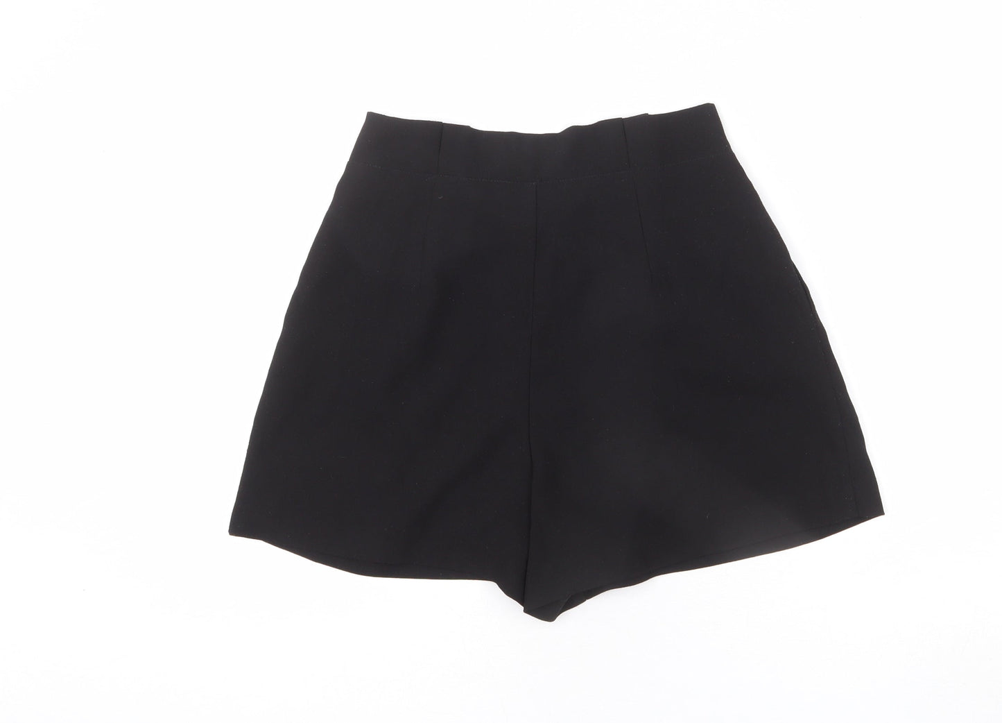 Stradivarius Womens Black Polyester Paperbag Shorts Size 8 Regular Zip - Belted