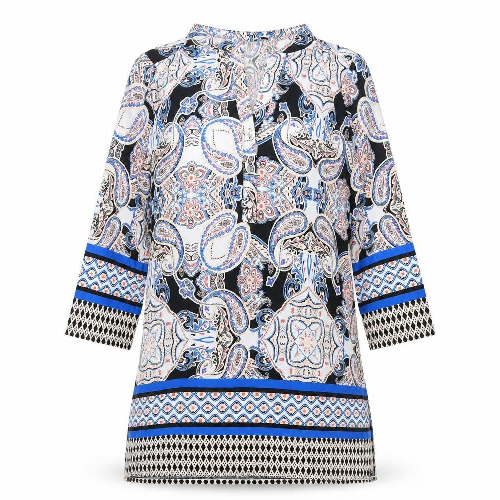 Wallis Womens Multicoloured Geometric Polyester Tunic T-Shirt Size S V-Neck - Side Slits