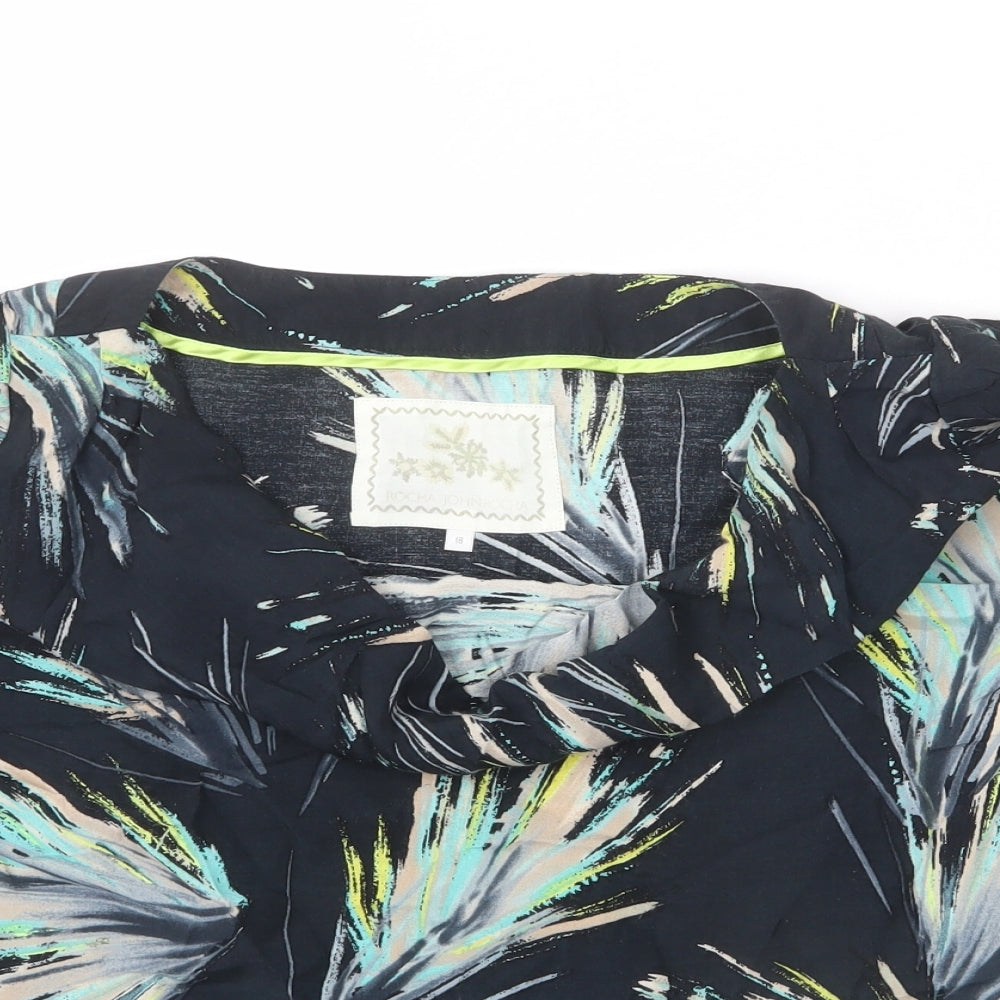 RJR.John Rocha Womens Black Geometric Polyester Basic Blouse Size 18 Cowl Neck - Cropped