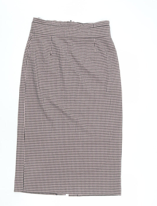 Zara Womens Pink Check Polyester Straight & Pencil Skirt Size L Zip - Slit