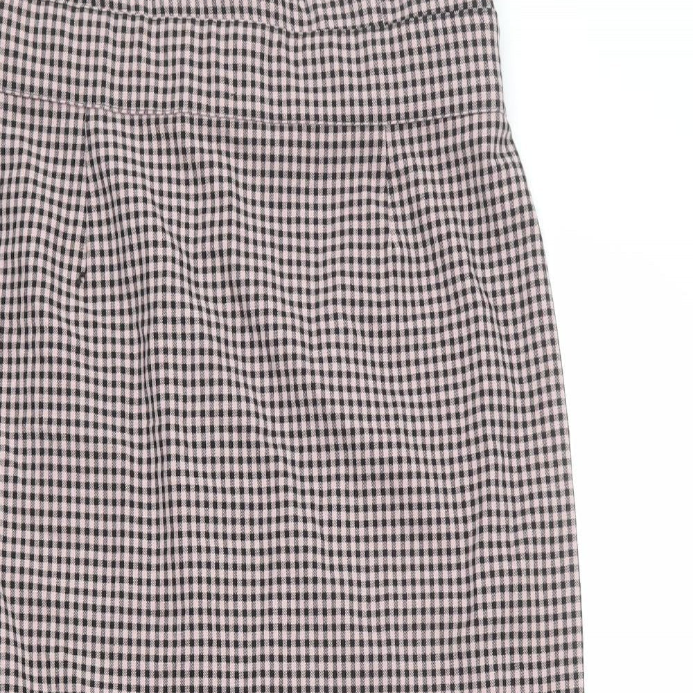 Zara Womens Pink Check Polyester Straight & Pencil Skirt Size L Zip - Slit
