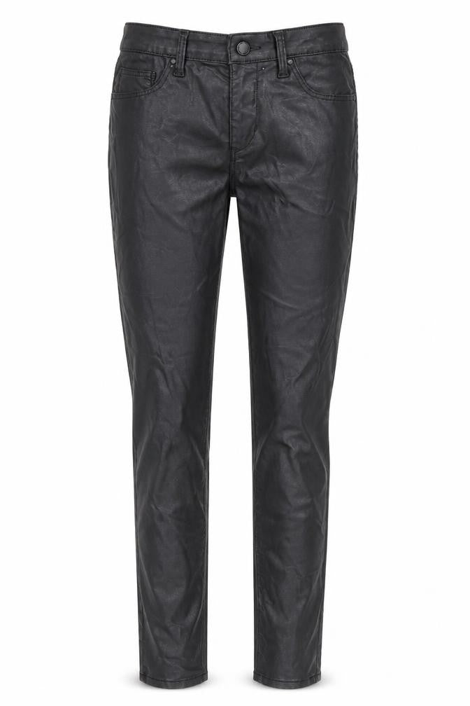 Topshop Womens Black Cotton Trousers Size 28 L30 in Regular Zip - Leather Look