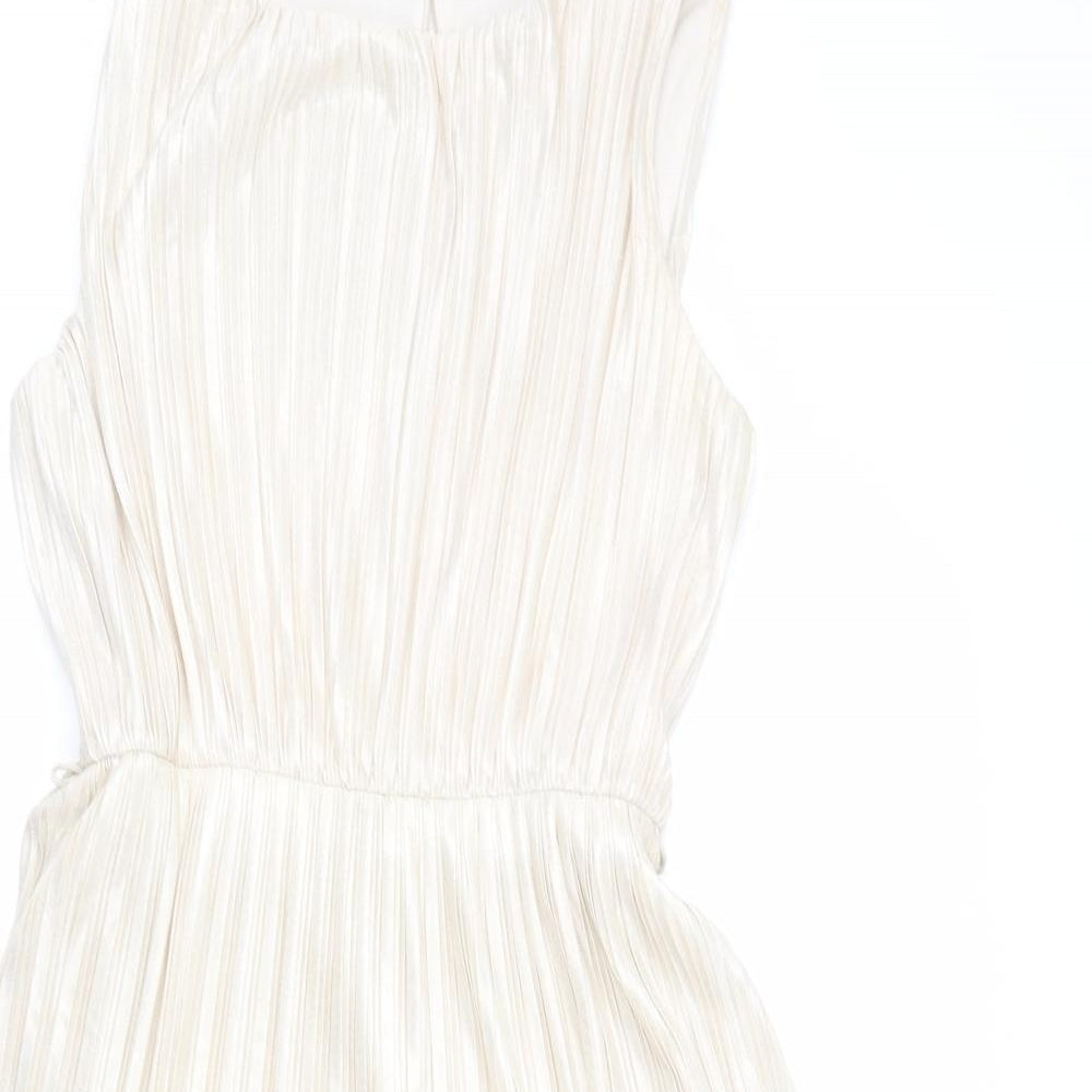 Miss Selfridge Womens Gold Polyester A-Line Size 12 Round Neck Button - Sparkle, Pleated