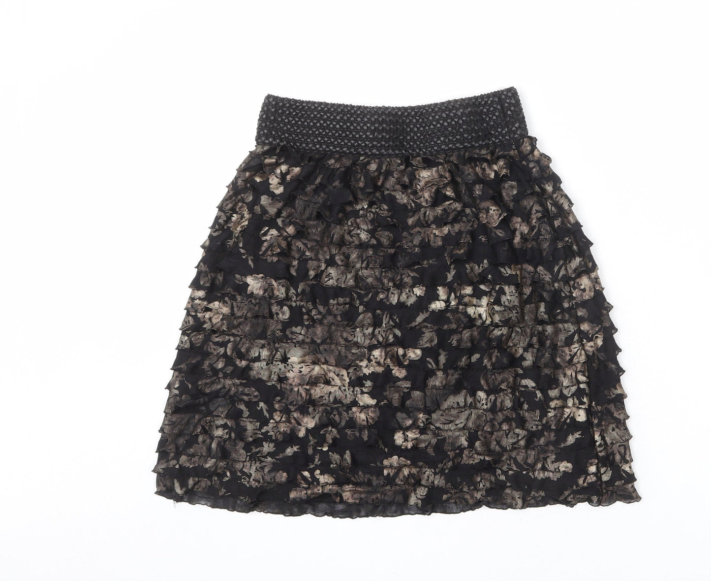 Javier Simorra Womens Black Floral Polyester A-Line Skirt Size 10