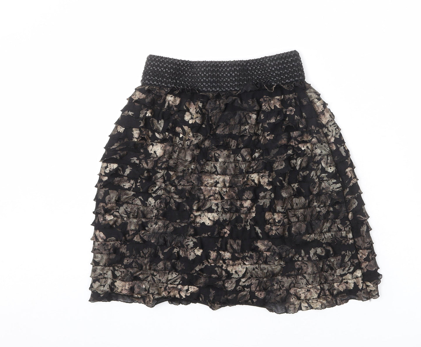 Javier Simorra Womens Black Floral Polyester A-Line Skirt Size 10