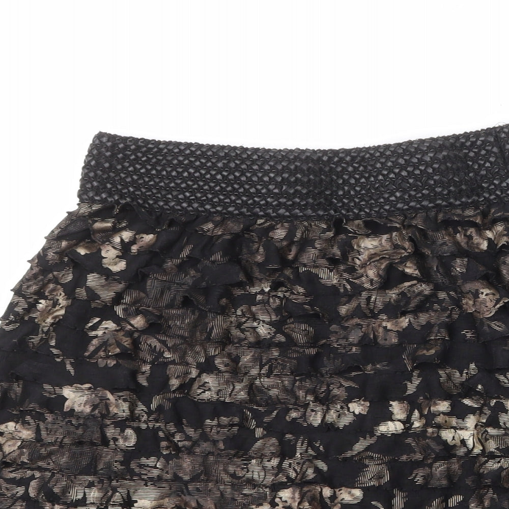 Javier Simorra Womens Black Floral Polyester A-Line Skirt Size 10