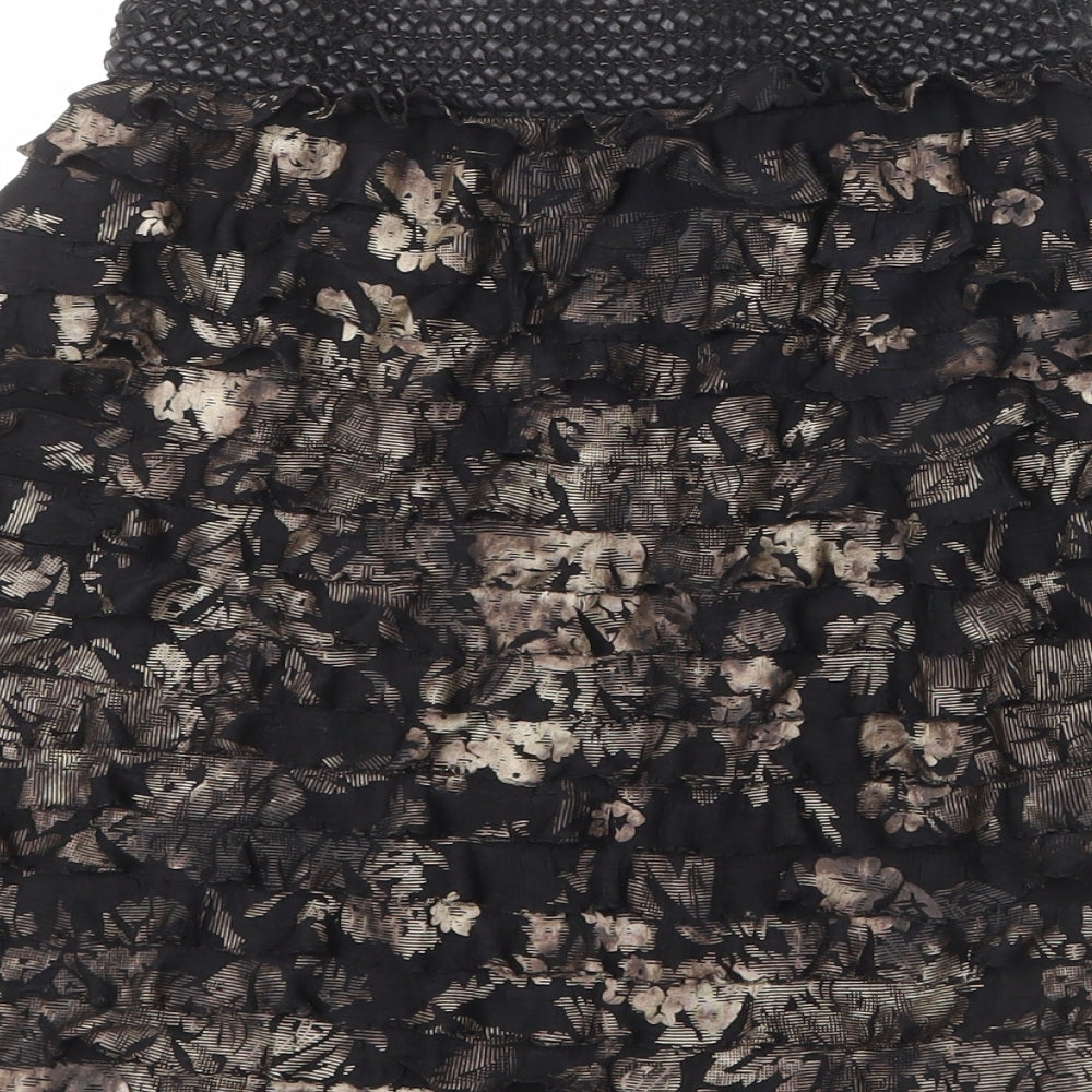 Javier Simorra Womens Black Floral Polyester A-Line Skirt Size 10