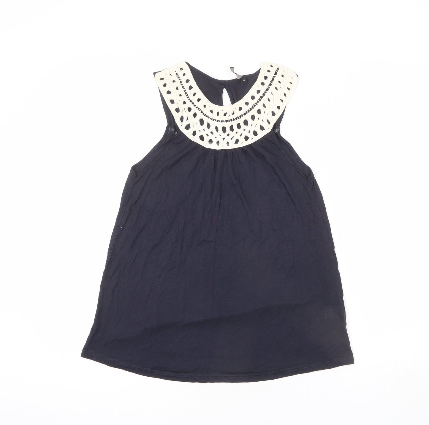 Topshop Womens Blue Modal Basic Tank Size 10 Round Neck - Lace Detail
