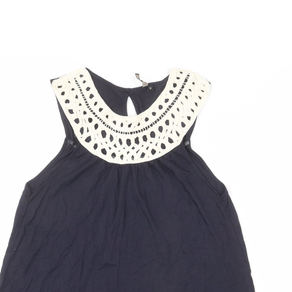 Topshop Womens Blue Modal Basic Tank Size 10 Round Neck - Lace Detail